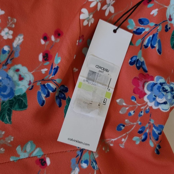 Calvin Klein Floral High Low Flounce Coral Dress 4 - Picture 5 of 10